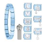 Loozykit Italian Charm Bracelet Charms silver gold Set 9mm Italian Charms Tool set stainless steel Women's italian style charms sets detachable colorful charm DIY Gift (Light blue series)