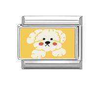 Loozykit Italian charm bracelet charms silver Italian Charms 9mm italian bracelet for women splicable Cat Dog Photos stainless steel italian bangle module DIY girl gift(Yellow white dog)