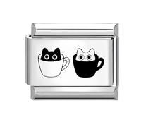 Loozykit Italian Charm Bracelet Charms silver Italian Charms black white series women's italian style charms adjustable fits all classic 9mm italian DIY bracelet Girl Gift(Black cup cat)