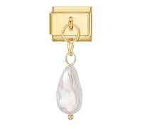 Loozykit Italian charm bracelet gold with pendant italian charms DIY adjustable 9mm stainless steel italian module bracelet Personality bracelet accessories(white long pearl)