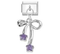 Loozykit Italian charm bracelet silver pendant italian charms DIY splicable 9mm stainless steel italian module bracelet Personality bracelet accessories girl gift(Purple star bow)
