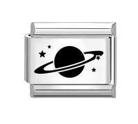 Loozykit Italian charm bracelet silver stainless italian charms black white style italian charms for bracelet adjustable fits all classic 9mm Italian DIY bracelet accessorie(black Planet)