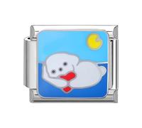 Loozykit Italian Charms Animal series 9mm Italian bracelet charms silver stainless adjustable italian charm bracelet accessories colorful pattern charm Personalised gift(Moon White Dog)