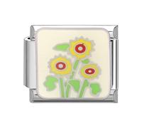 Loozykit Italian Charms Flower series Italian bracelet charms 9mm silver italian charm bracelet stainless splicable accessories Dripping oil charm DIY girl’s gift(Yellow sunflower)