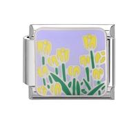 Loozykit Italian Charms Flower series Italian bracelet charms 9mm silver italian charm bracelet stainless splicable accessories Dripping oil charm DIY girl’s gift(Yellow tulip)