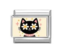Loozykit Italian Charms Pet Photos Italian Charm Bracelet Charms silver 9mm Splicable italian bracelets for women's italan style charms stainless steel charm DIY Gift(Black cat flower eyes)