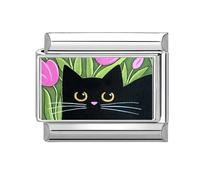 Loozykit Italian Charms Pet Photos Italian Charm Bracelet Charms silver 9mm Splicable italian bracelets for women's italan style charms stainless steel charm DIY Gift(Pink flower Cat)