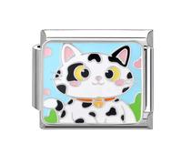 Loozykit Italian Charms Pet Series Italian bracelet charms silver 9mm adjustable italian charm bracelet accessories stainless steel charms Personality (White cow fat cat)