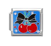 Loozykit Italian Charms silver stainless steel splicable Italian Charm bracelet 9mm italian bracelet charms Accessories Bow, heart pattern diamond charms for bracelet Personality(blue Cherry)
