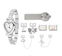 Loozykit Italian Chram Bracelet Charms Set with Heart Watch Italian Charms Silver Stainless Steel Multiple Charms Watch Combinations Decorative Charm Bracelet Watch Gift, one Modul: 10*9 mm, Stainless