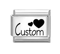 Loozykit Personalized Italian Charms Links with Text Pattern Custom 9mm Silver Gold Italian Charms Bracelet Link Star Heart Round Double layer stainless Steel DIY Gift(Silver)