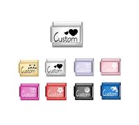 Loozykit Personalized Italian Charms Links with Text Pattern Custom 9mm Silver Gold Italian Charms Bracelet Link Star Heart Round Double layer stainless Steel DIY Gift (Patter+Text)