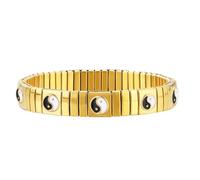 Loozykit stainless steel stretch silver gold Bracelet for women Men's ankle Bracelets Buckle-free adjustable Titanium Steel ladies Finished bracelets jewelry girl boy gift(Golden gossip)