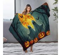 LOP Ashtray Halloween Ghosts And Pumpkins Under A Full Moon Flannel Blanket Ashtray Throw Blankets For Couch(127x100cm)