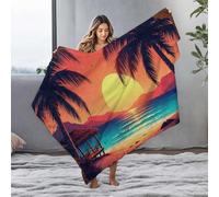 LOP Bag Palm Trees Frame A Serene Sunset Over The Ocean Flannel Blanket Soft Blankets Thick Blanket(125x150cm)