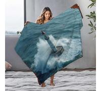 LOP Beach Blanket Raging Waves Crash Against Solitary Lighthouse Flannel Blanket Blankets Custom Blanket With Picture(150x200cm)