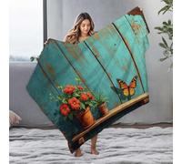 LOP Bed Blankets Monarch Butterfly Resting On A Wooden Shelf With Potted Flowers Flannel Blanket Throw Blankets For Couch Soft Blanket(125x150cm)