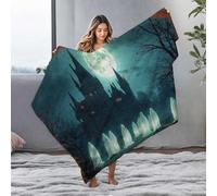 LOP Bed Blankets Spooky Ghosts Gather Before Haunted Castle Under Full Moon Flannel Blanket Throw Blankets For Couch Soft Blanket(125x150cm)