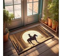 LOP Beer Decorations For Man Cave Silhouette Of A Cowboy On Horseback Under An Archway Doormat Front Doormat Door Decor(50X80CM)