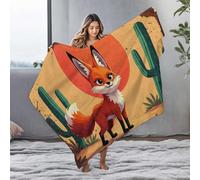 LOP Big Blanket Desert Fox With Cacti Against A Sunset Sky Flannel Blanket Easter Blanket Cute Throw Blanket(127x100cm)