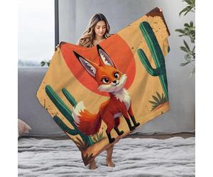 LOP Big Blanket Desert Fox With Cacti Against A Sunset Sky Flannel Blanket Easter Blanket Cute Throw Blanket(125x150cm)