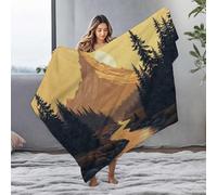 LOP Big Blanket Golden Sunset Over Serene Mountain Stream With Pine Trees Flannel Blanket Easter Throw Blanket Soft Blanket(125x150cm)