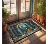 LOP Cave Man Bar Girl In Yellow Dress With Bicycle Under Moonlit Archway Doormat Outside Fall Decor Teens Stuff(40X60CM)