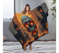 LOP Custom Blanket With Picture A Fiery Skull Emerging From A Haunted Castle Flannel Blanket Comfy Blanket Blanket Queen Size(125x150cm)