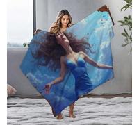 LOP Custom Blanket With Picture Blue Sky Dreams: A Woman In A Flowing Dress Soaring Through The C Flannel Blanket Thick Blanket Easter Throw Blanket(150x200cm)