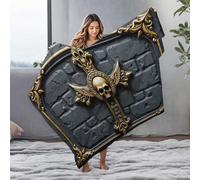 LOP Custom Blanket With Picture Golden Skull Emblem On Dark Stone Background Flannel Blanket Comfy Blanket Blanket Queen Size(127x100cm)