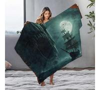 LOP Custom Blanket With Picture Monstrous Sea Monster Threatening Sailing Ship Under Full Moon Flannel Blanket Thick Blanket Easter Throw Blanket(127x100cm)