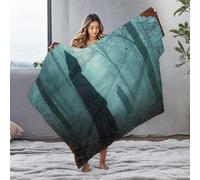 LOP Custom Blanket With Picture Silhouettes In The Mist: A Haunting Forest Scene Flannel Blanket Thick Blanket Easter Throw Blanket(127x100cm)