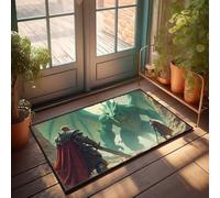 LOP Door Mats Indoor Entrance Two Warriors Confront A Giant Green Dragon In A Desolate Cave Doormat Hot Cocoa Bar Decor Outdoor Fall Decor(65X90CM)