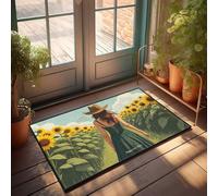 LOP Doormats With Funny Sayings Sunflower Fields: A Journey To Happiness Doormat Large Front Door Mat Outdoor Gamers Accessories(65X90CM)