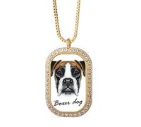 Lop-eard Boxer Dog Pet Animal Necklace Pendant Diamond Crystal Golden Jewelry