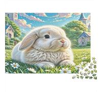 Lop-eared Rabbit 1000-piece Jigsaw Puzzles Cardboard Family Adults Teens Bunny in Daisy Field Kids Educational Mental Stimulation Cognitive Development Indoor Group Activity 52x38cm/1000pcs