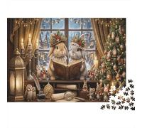 Lop-Eared Rabbit 1000 Piece Puzzle Christmas Window for Relaxation First-Time Jigsaw Users Memory Improvement Small Gift Idea 70x50cm/1000pcs