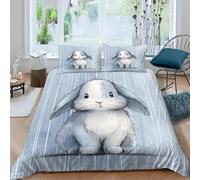 Lop-Eared Rabbits Double Duvet Cover Set 3D Printed Hand-Drawn Style Bedding Set Ultra Soft Microfiber Quilt Cover 200x200 cm for Double Bed with 2 Pillowcases with Zipper AB.1804