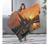 LOP Easter Gifts Man In Gondola Admiring Sunset Temple Reflections Flannel Blanket Blankets Queen Size Throw Blanket For Bed(150x200cm)