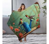 LOP Easter Throw Blanket Colorful Hummingbirds Perched On A Blue Watering Can Amidst Vibra Flannel Blanket Small Blanket Easter Throw Blanket(125x150cm)