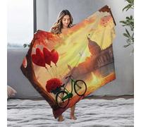 LOP Easter Throw Blanket Romantic Sunset With Heart Balloons And Roses By The Waterfront Flannel Blanket Small Blanket Easter Throw Blanket(127x100cm)