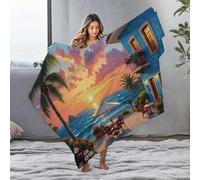 LOP Easter Throw Blanket Sunset Serenity: A Tropical Beachside Terrace Flannel Blanket Small Blanket Easter Throw Blanket(125x150cm)