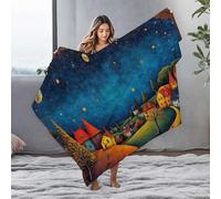 LOP Easter Throw Blanket Whimsical Village Under A Starry Night Sky Flannel Blanket Small Blanket Easter Throw Blanket(125x150cm)