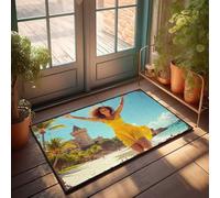 LOP Entry Mats Indoor Home Beach Castle Adventure: A Woman In Yellow Joyfully Exploring Doormat Holiday Rug Fall Porch Mat(40X60CM)