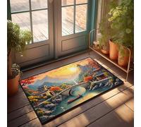 LOP Fall Welcome Mats For Front Door Autumn Serenity: A Traditional Village At Sunset Doormat Front Porch Rug Outdoor Doormat(50X80CM)