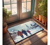 LOP Fall Welcome Mats For Front Door Snowy Village Walk: Family In Winter Wonderland Doormat Front Porch Rug Outdoor Doormat(65X90CM)