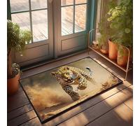 LOP Farmhouse Front Door Mat Leopard In Action: A Wild Cat'S Powerful Dash Through Dusty Terra Doormat Fun Stuff Lake House Decor(65X90CM)