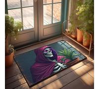LOP Farmhouse Front Door Mat Skeleton In Red Cloak Cares For Lush Green Plant Doormat Fun Stuff Lake House Decor(50X80CM)