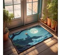 LOP Front Door Welcome Mat Full Moon Glows Over Lighthouse By The Sea Doormat Door Mat Outdoor Entrance Funny Sogns(40X60CM)