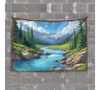 LOP Funny House Decor Mountain River Serenity: A Vibrant Landscape With Clear Tapestry Man Cave Accessories And Decor Funny House Decor(100X150CM)